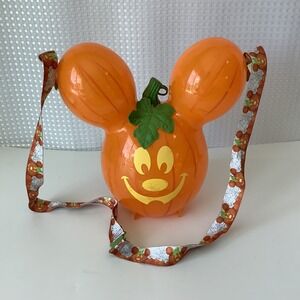Disney Parks Mickey Mouse Pumpkin Balloon Head Popcorn Bucket w/Strap Halloween